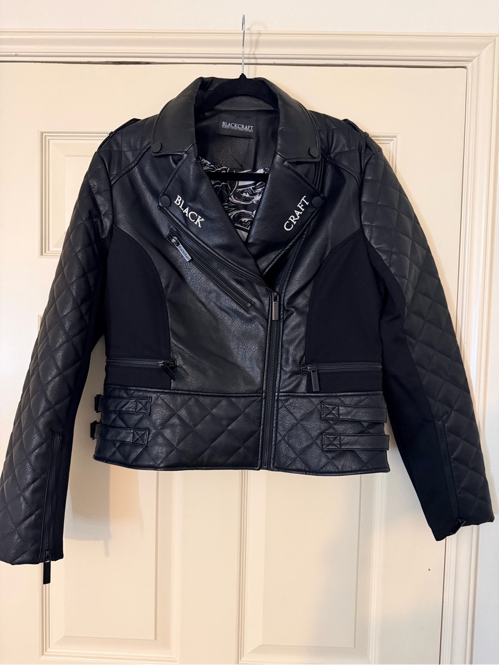 Black Craft Women's Black Quilted Moto-Style Leather Jacket